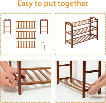 3 Tier Bamboo Shoe Rack, Shoe Shelf Shoes Rack Shoe Organizer for Closet, Entryway, Bedroom, Living Room, Front Door, Studio, Bathroom