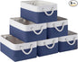 Storage Baskets for Shelves 13.8x9.8x6.7 Inch, Foldable Fabric Storage Bins with Handles, Small Storage Baskets for Organizing Closet, Office, Home Organization (6-Pack, White&Blue)