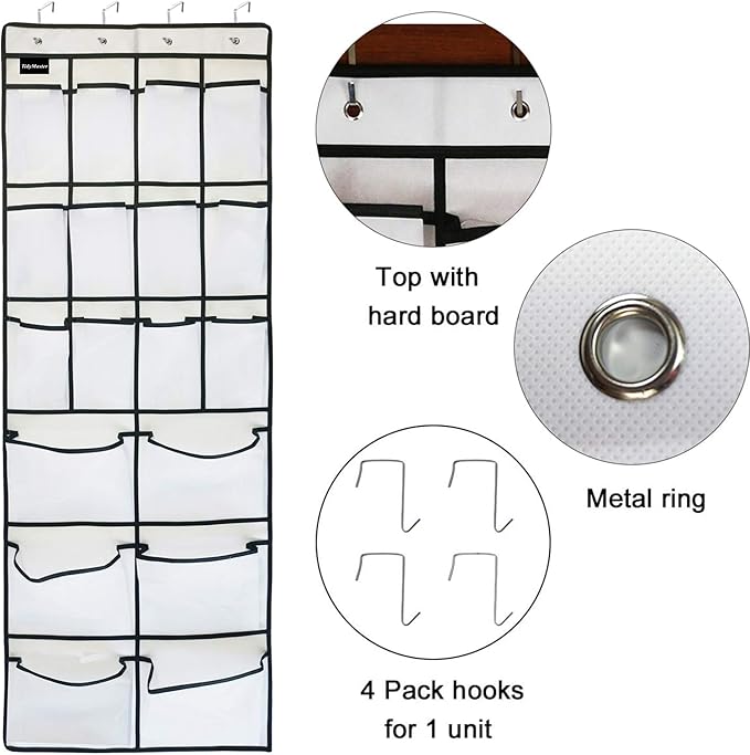 2 Pack Extra Large Hanging Over Door Shoe Organizers, 12 Mesh Pockets + 6 Large Mesh Storage Various Compartments with 8 Hooks Shoes Holder for Closet Bedroom, White (59 x 21.6 inch)