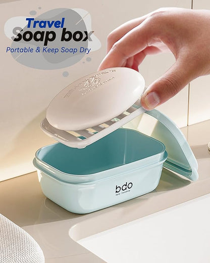 PEISAINOX Travel Soap Case, Leakproof Soap Container with Lid, Portable Bar Soap Holder for Traveling, Soap Dishe for Bathroom, Shower, Gym, School, Camping, Vacation, Outdoor (Green&Gray)