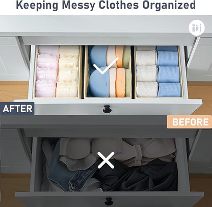 DIMJ Drawer Organizer Clothes - Underwear Organizer Small Sock Organizer Closet Organizers and Storage Box Dresser Drawer Dividers for Baby Clothes,Bra,Socks, Belt, Tie, Set of 6,Beige
