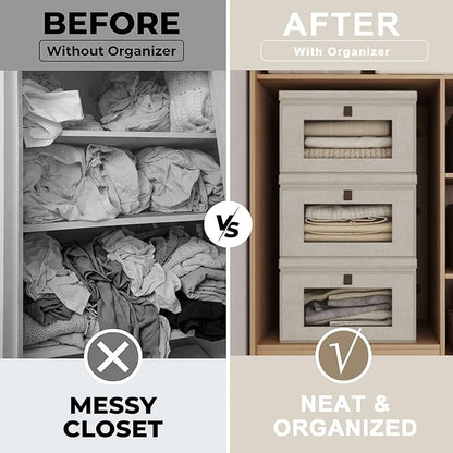 35L Large Closet Organizers and Storage Bins 2-Pack, Collapsible Fabric Storage Boxes with Lids and Handles, Front Opening Wardrobe Container with Clear Window for Clothes, Blankets, Living Room, Dorm
