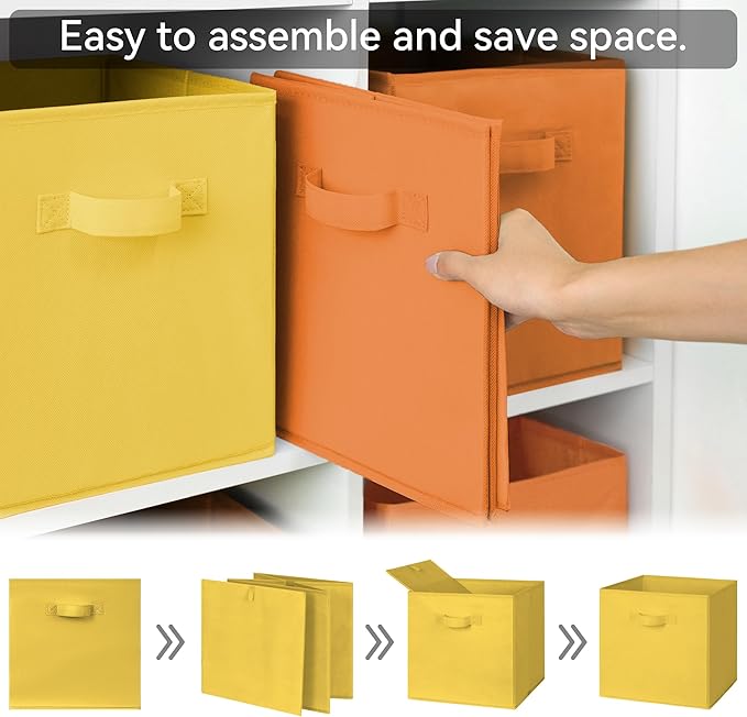GRANNY SAYS 11 Inch Cube Storage Bins, Cube Storage Organizer, Fabric Storage Bins with Handle, Storage Cubes for Shelves, Closet, 3 Yellow & 3 Orange, 6-Pack