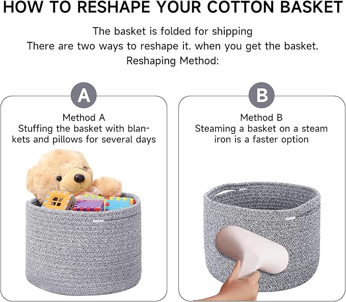 MiniArk Small Basket for Organizing | Cube Shelf Closet Storage Baskets | 9.7×9.7×7.1” | Woven Rope Gift Basket | Nursery | Round 3 Packs Mixed Grey