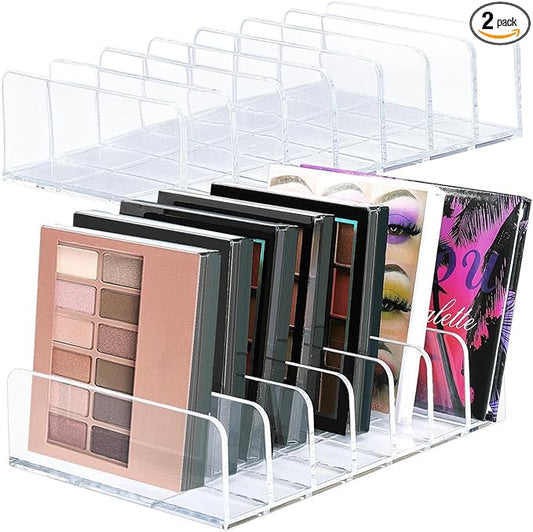 2Pcs Makeup Pallet Organizer,Acrylic Eyeshadow Palette Makeup Organizer,Clear Eyeshadow Palette Cosmetic Organizer,7 Sections Palette Organizer Makeup Holder for Bathroom Countertop Wallets Sunglasses