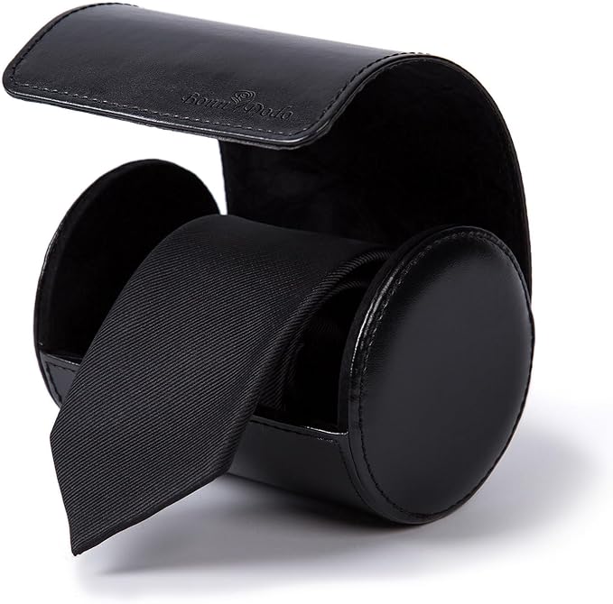 Tie Box for Men 's PU Ties case Necktie Organize Cylinder Leather Men’s Storage Portable Tie Roll for Travel Business Gifts (Black)