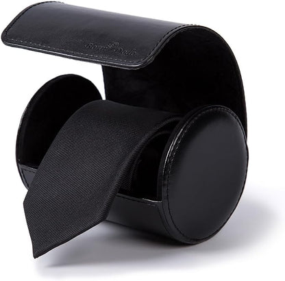 Tie Box for Men 's PU Ties case Necktie Organize Cylinder Leather Men’s Storage Portable Tie Roll for Travel Business Gifts (Black)