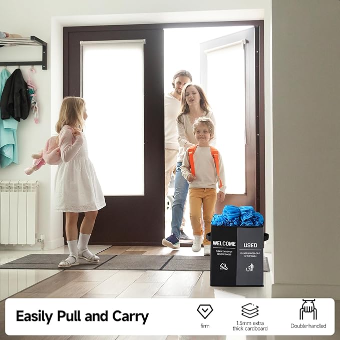 Foldable Shoe Cover Box Dispenser Storage Box Storage Bin Holder with Used Shoe Covers and Welcome Please or Remove Sign for Open House Supplies (Black, Gray)