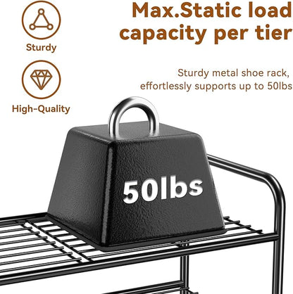 Simple Shoe Rack, 3 Tier Heavy Duty Metal Shoe Shelf 27 Inch Wide, Black