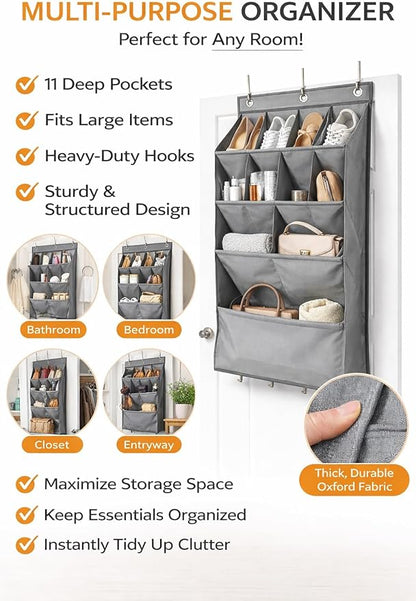 Over the Door Shoe Organizer, Hanging Closet Storage with Deep Pockets, Space Saving Door Organizer for Shoes, Bags, Accessories, 900D Oxford Fabric, Heavy Duty Hooks