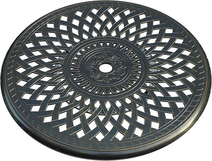 VIVIJASON 31" Cast Aluminum Lazy Susan Turntable, 360° Large Rotating Display Tray with Silent Bearings, Round Table Top Swivel Serving Plate with 2" Umbrella Hole for Outdoor Dining Table