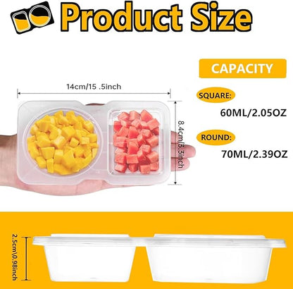 30pcs Reusable Snack Containers with Lids,2025 New 2 Compartment Plastic Containers for Pack Snacks,Leakproof Double Compartment Condiment Pack for Meal Prep, Portion Control,On-the-Go School Travel
