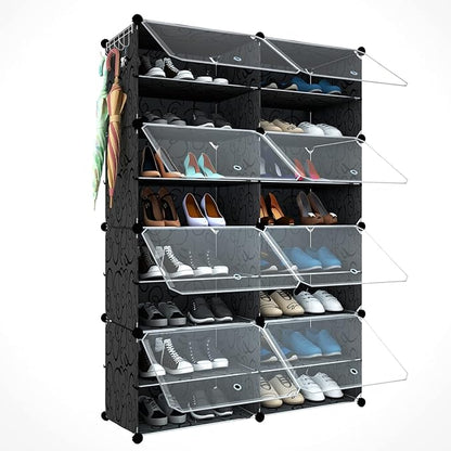 Shoe Rack Organizer, 32 Pair Shoe Storage Cabinet with Door Expandable Plastic Shoe Shelves for Closet,Heels,Boots,Slippers,8 Tier