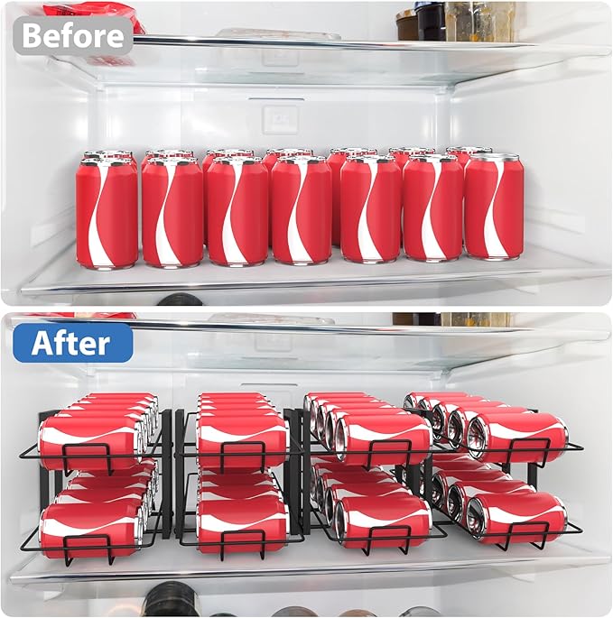 MOOACE 4 Pack Can Rack Organizer, 2 Tier Kitchen Canned Food Storage Dispenser Holds up to 40, Can Organizer for Cabinet Pantry Refrigerator Countertop, Black