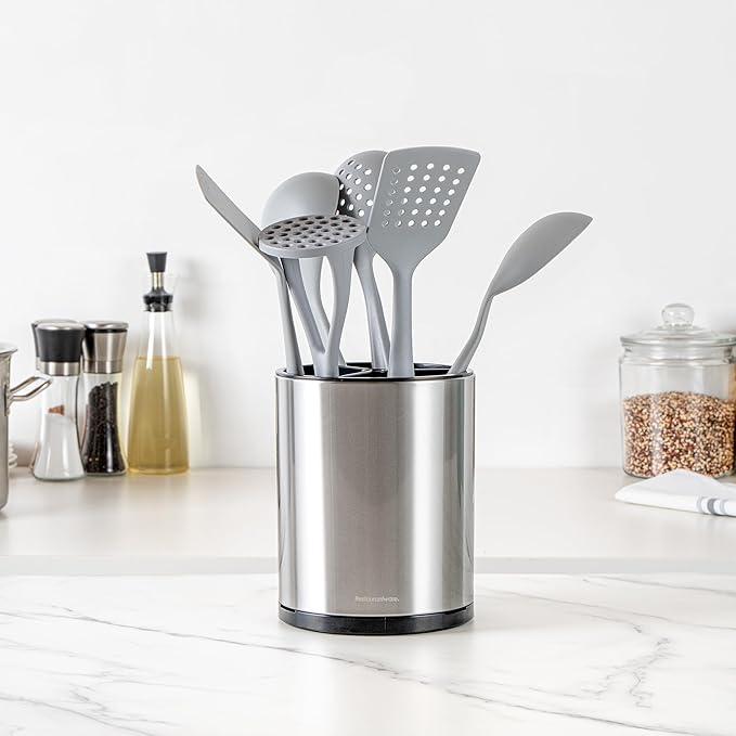 Restaurantware Stainless Steel Utensil Holder 1 Count 6.2 x 6.2 x 7.9 Inches Durable Cutlery Storage Flatware Organizer Rust-Resistant Sink Caddy Silver Kitchenware Holder