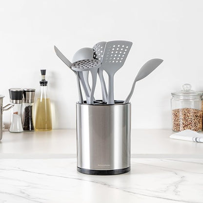 Restaurantware Stainless Steel Utensil Holder 1 Count 6.2 x 6.2 x 7.9 Inches Durable Cutlery Storage Flatware Organizer Rust-Resistant Sink Caddy Silver Kitchenware Holder