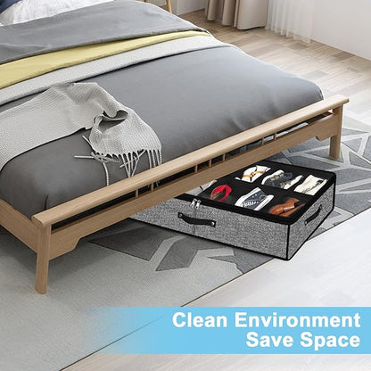 Under Bed Shoe Storage Organizer for Closet 2 Pack- Fits 24 Pairs Underbed Shoes Container Boxes with 2 Sturdy Handles and Clear Window,Foldable Shoe Rack Holder,Black