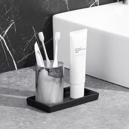Luxspire Bathroom Vanity Tray, Mini Soap Dispenser, Small Ceramic Perfume and Jewelry Dish, Trinket Holder, Rectangle Candle Tray, Bath Organizer Kitchen Sink Narrow Soap Dish, Black