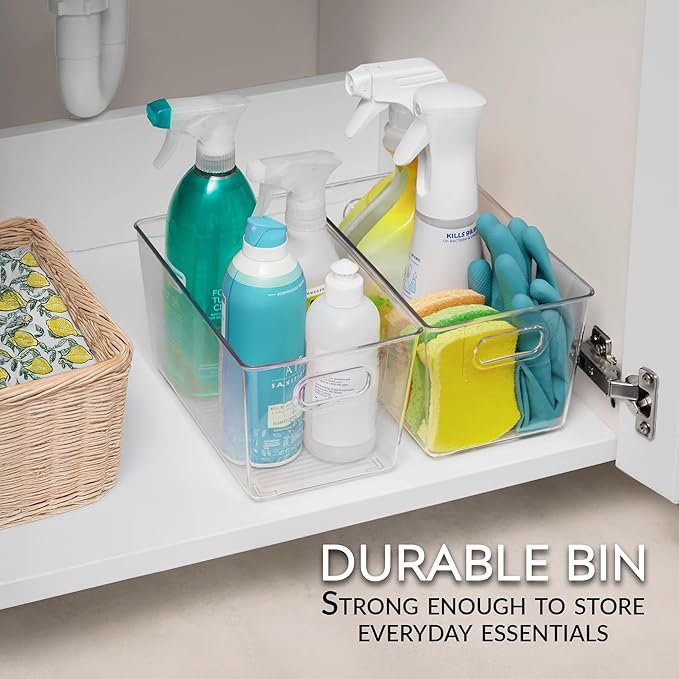 Set of 6 Clear Plastic Storage Bins With Handles, Containers To Organize Pantry, Fridge, Cabinet, Kitchen, Countertop, Closet, Cupboard, Home Organization and Storage