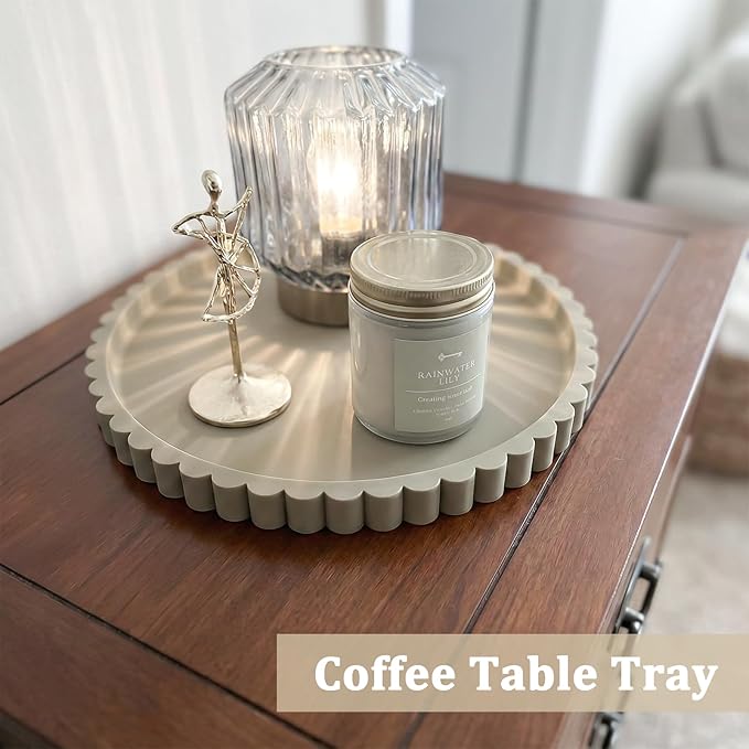 Silicone Bathroom Vanity Tray, Modern Round Decorative Tray for Countertop, Waterproof & Unbreakable Cosmetic Perfume Organizer, Extra-Thick & Sturdy, Easy to Clean Candle Tray (9 Inch, Khaki)
