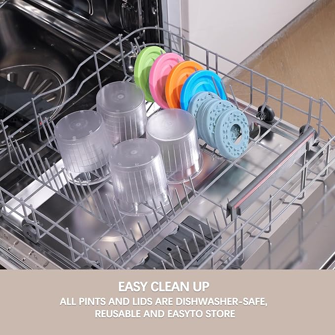 QVN For Ninja Creami Pints and Lids - 4 Pack Creami Pints, 16 oz Creami Containers, Creami Pint Containers Compatible with NC299AMZ & NC300 Series Ice Cream Maker - Tight Sealing & Anti-Slip