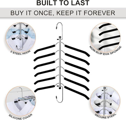 TOPIA HANGER Clothes Hanger Space Saving, 6 Tier Shirt Coat Hangers Space Saving No Bump Shoulder Hangers with No Slip Foam Padded Hangers Closet Organizers and Storage for Men and Women 2 Pack-CT64B