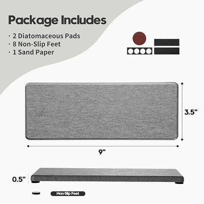 Razborci 2PCS Bathroom Counter Vanity Trays, Water Absorbing Diatomite Stone Quick Drying Mat for Kitchen Sink Counter, Dish Rack Soap Dispenser Sponge Holder Caddy Organizer, Light Gray, 9"x 3.5"