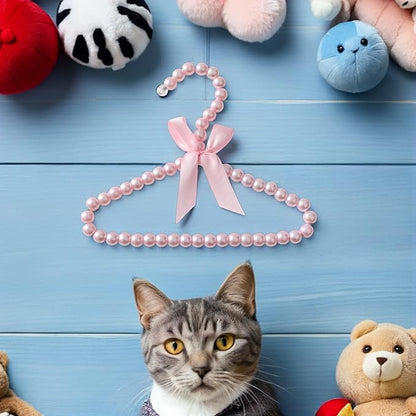 Luxshiny Small Pearl Hangers for Baby Clothes Set of 5 Toddler Clothing Hangers with Decorative Pearls and Ribbon Bow for Infant Closet and Pet Clothes Organization