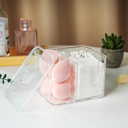 KIMCHOMERSE Qtip Holder, 4 Compartments Bathroom Canisters for Cotton Swab, Cotton Ball, Clear Acrylic Containers with Lid for Bathroom Vanity Countertop