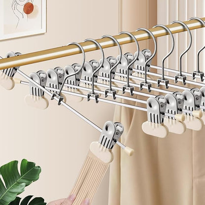 Pants Hangers with Wide Clips 50 Pack Adjustable Skirt Hangers for Women Non-Slip Clothes Hanger for Pants Heavy Duty Space Saving Trousers Hanger for Jeans,Shorts Ivory,12Inch