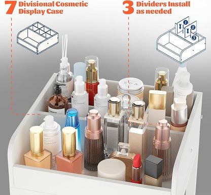 Makeup Organizer Cart, Rolling Floor Skincare Organizer and Storage with 2 Drawers, Versatile Makeup Vanity Display Cases Holder for Skin Care, Cosmetics, Perfume, Nail Polish, Makeup Brush, Hair Tool