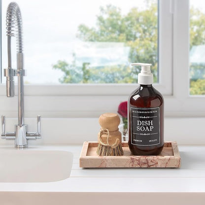 Natural Small Marble Vanity Tray, Luxury Stone Organizer for Bathroom & Kitchen | Holds Soap Dispenser, Jewelry, Perfume | Non-Resin, Non-Ceramic Décor