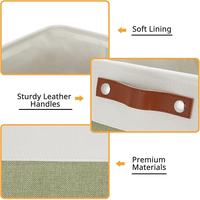 DULLEMELO Large Storage Basket 17"x12"x15", Fabric Storage Organizer Basket for Storage Clothes, Large Fabric Bin for Organizing Book, Storage Bin with Handles for Storage Toy (White&Green)