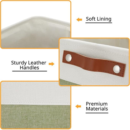DULLEMELO Large Storage Basket 17"x12"x15", Fabric Storage Organizer Basket for Storage Clothes, Large Fabric Bin for Organizing Book, Storage Bin with Handles for Storage Toy (White&Green)