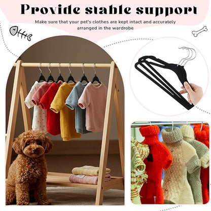Weysat 24 Pcs Dog Clothes Hangers 11'' Non-Slip & 360° Swivel Velvet Small Pet Black Hangers for Cats/Dogs with Rustproof Metal Hooks, Space-Saving for Home Storage & Grooming Salons Minimalism
