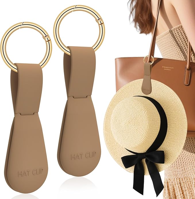 Fikoksol Magnetic Hat Clip 2-Pack - Brown Hat Clip for Travel on Bag, Magnetic Hat Clips for Bag, and Secure Hat Holder for Travel on Caps & Beach Hats, Vacation Essentials