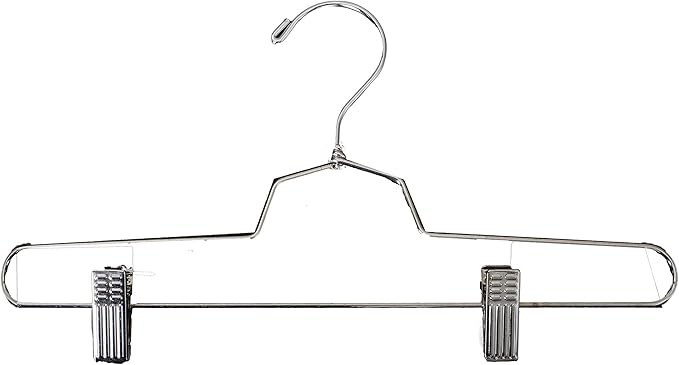 NAHANCO Metal Skirt/Pant Hangers with Metal Clips, 14" - Chrome (Pack of 100)