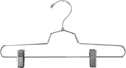 NAHANCO Metal Skirt/Pant Hangers with Metal Clips, 14" - Chrome (Pack of 100)