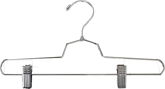 NAHANCO Metal Skirt/Pant Hangers with Metal Clips, 14" - Chrome (Pack of 100)