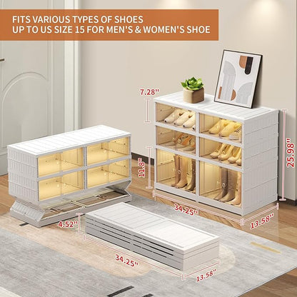 EHAMILY 3 Tier Foldable Shoe Rack Organizer for Closet 6-12Pairs Plastic Collapsible Shoe Racks Shelf for front door entrance Stackable Clear Folding Shoes Storage boxes XLarge Storage Cabinet