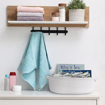 MEGASKET White Small Woven Basket, 13” x 9” x 5” Baskets for Gifts Empty Cotton Rope, Cute Nursery Baby Storage Organizer, Wicker Cat Toy Bin Box with Handles, Empty Gift Boo Basket
