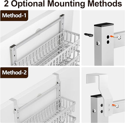 POKIPO 9 Tier Over The Door Pantry Organizer, 2 in 1 Wall Mount or Hanging Spice Rack with Adjustable Deep Basket, Heavy-Duty Seasoning Organizer and Storage for Kitchen Cabinet Closet Bathroom