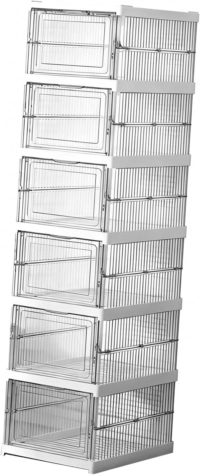 TARSHYRY Foldable Shoe Organizer, Stackable Shoe Rack with Transparent Door, Space Saving Bin Holder for Sneaker Container, Organizer for Boots, Heels, Sandals (6 Layers 10.04x13.58x41.34in)
