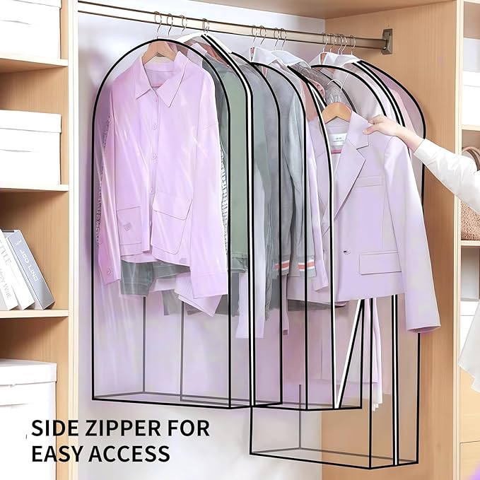 Clear Garment Bags for Hanging Clothes, 10" Gusseted Garment Covers for ClosetStorage, 40"Long Hanging Plastic Clothes Cover for Coat, Dress, Fur, BreathableFabric,Keep Clothes Neat and Tidy