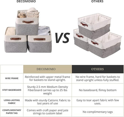 DECOMOMO Storage Bins, Extra Large Fabric Storage Baskets for Shelves, Decorative Linen Closet Organizer, 15.8 x 12.5 x 10 inches (Grey & White, 3 Pack)