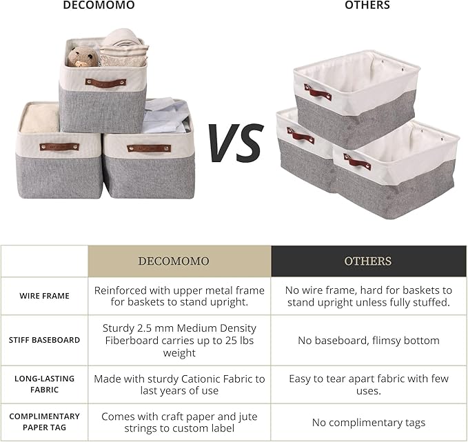 DECOMOMO Storage Bins, Extra Large Fabric Storage Baskets for Shelves, Decorative Linen Closet Organizer, 15.8 x 12.5 x 10 inches (Grey & White, 4 Pack)