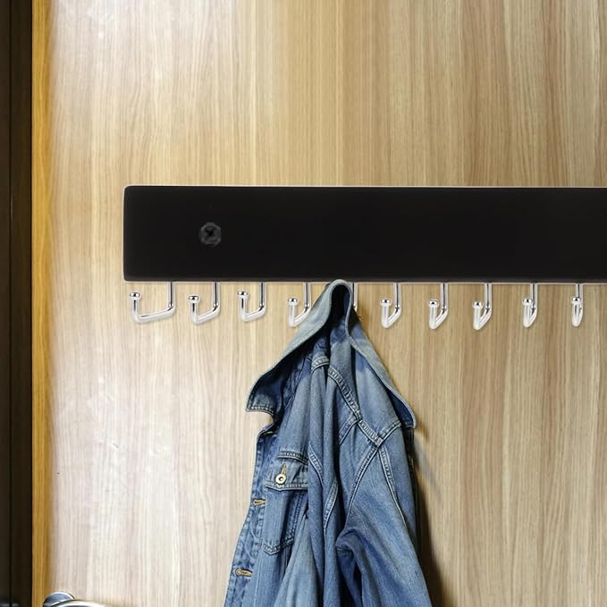Amosfun Wall Mounted Belt and Tie Rack 14.37 Inch Organizer with Hooks for Scarves Accessories Space-Saving Multifunctional Belt and Tie Hanger for Closet Storage