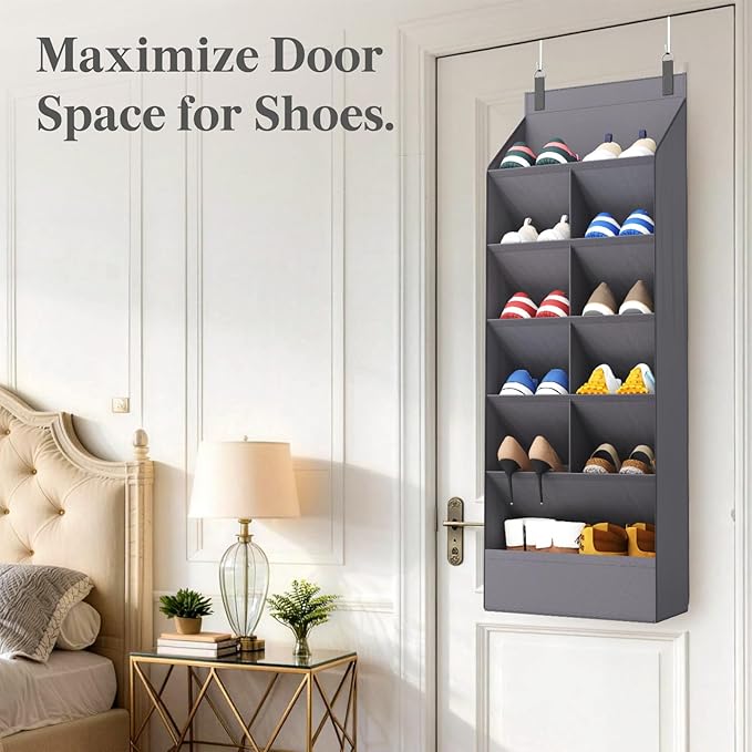 Lifewit 6 Tier Over the Door Shoe Organizer with 11 Large Deep Pockets, Fabric Hanging Shoes Shelf for Closet, Dorm Storage, Fit Up to 12 Pair Shoe Rack Holder for Sneakers, Boots, Gray