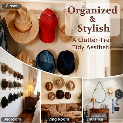 NANATI 3.15 inches Metal Hat Hooks for Wall, 6 Packs Cowboy Hat Holder, Hat Rack for Storage, Hat Organizer for Baseball Caps, Strong Adhesive Cap Holder, Cowboy Hat Hanger for Western Room Decor