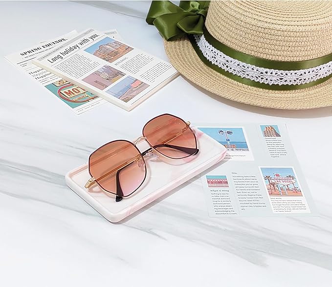 6.4" Porcelain Small Bathroom Tray, Ceramic Countertop and Vanity Tray for Cosmetics, Perfume, Jewelry, Candle - Kitchen Soap Tray for Kitchen Counter (Pink)